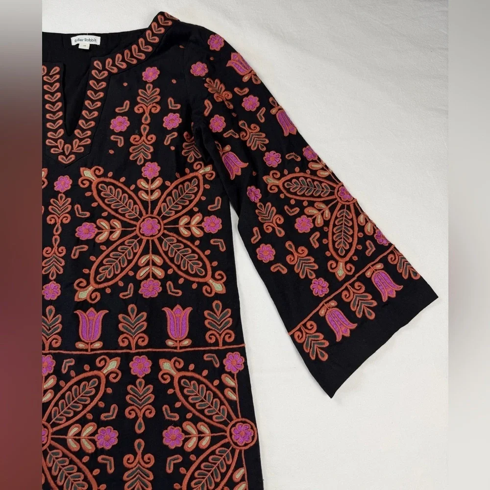 Roller Rabbit Black Pink Embroidered Boho Mini Dress Tunic Shift Dress XS - Picture 5 of 12